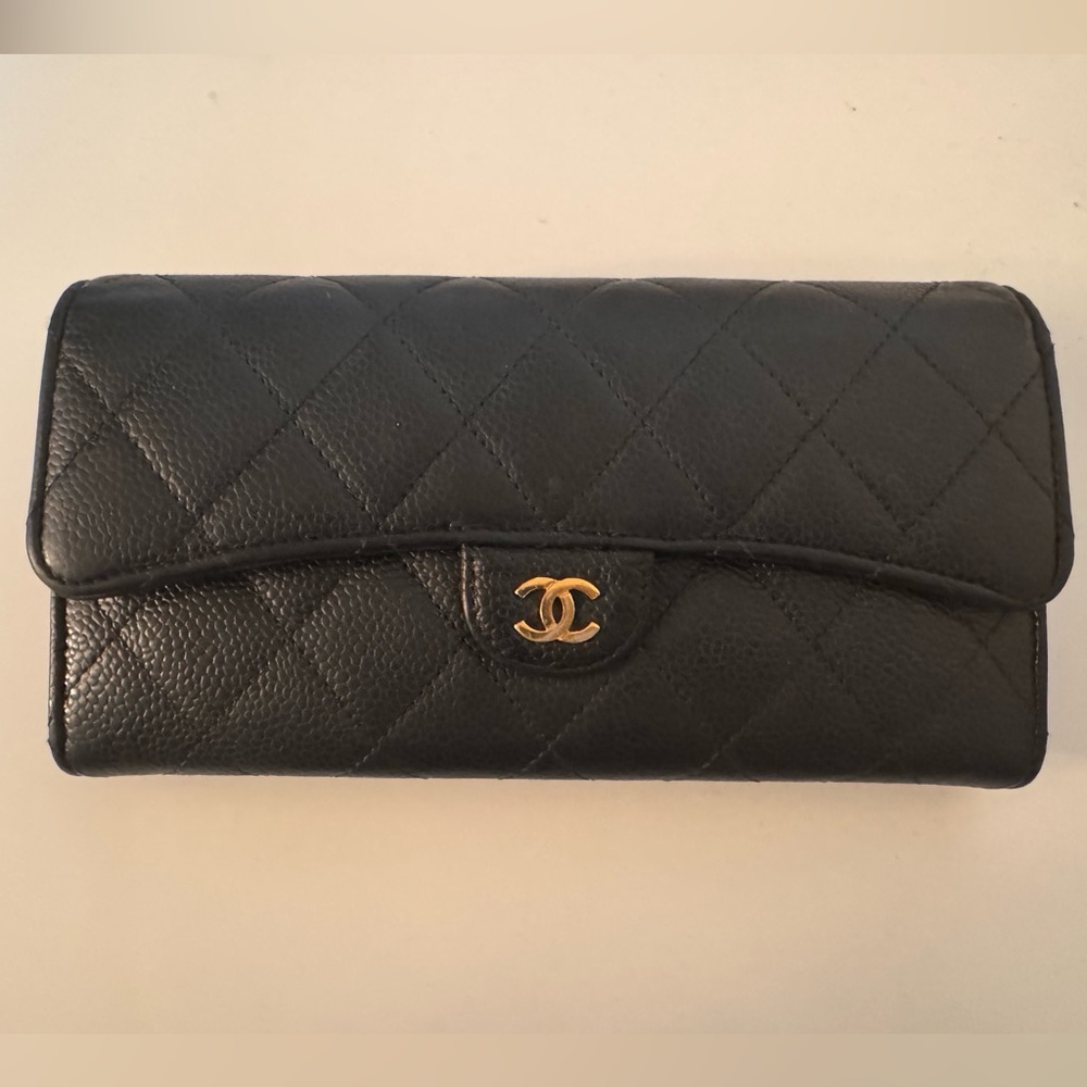 Chanel Long Wallet in Black Caviar and Gold Hardware